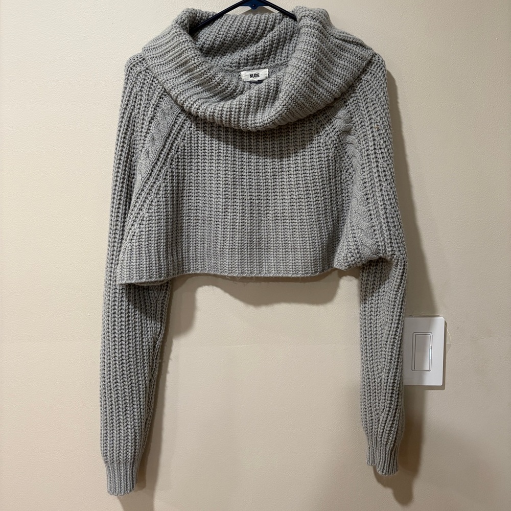 NUDE Gray Ribbed Knit Turtleneck Sweater